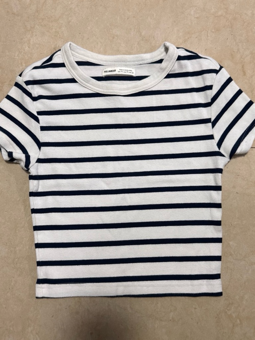 Pull&Bear Kids White and Navy Striped Short Sleeve Tee